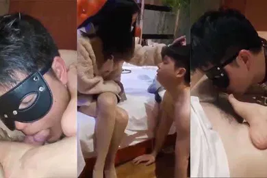 【口交自慰】情侣主羞辱男奴让狗子帮男友口交